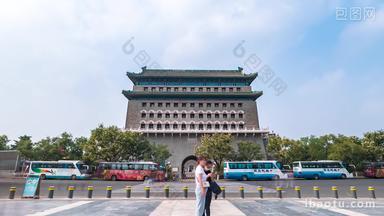 北京正阳门（箭楼）天气晴朗人来人往固定延时摄影